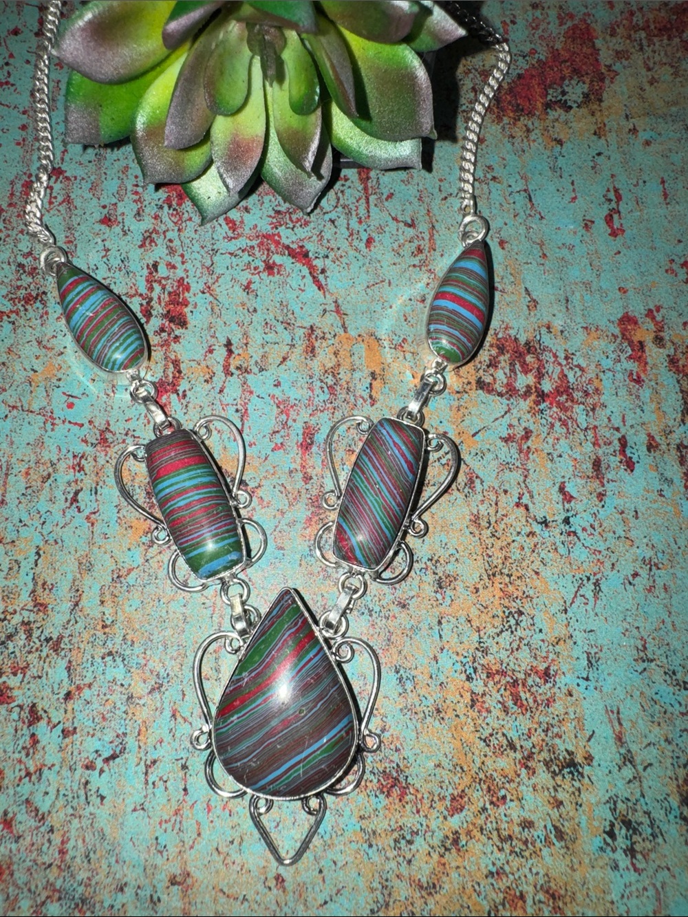 Silver Mosaic Jasper Necklace